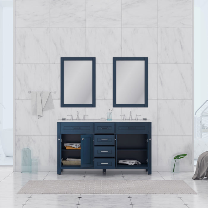 Alya Bath Norwalk 60" Double Vanity Blue with Carrara Marble Top