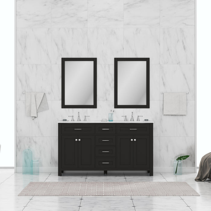 Alya Bath Norwalk 60" Double Vanity Espresso with Carrara Marble Top