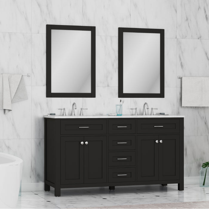 Alya Bath Norwalk 60" Double Vanity Espresso with Carrara Marble Top