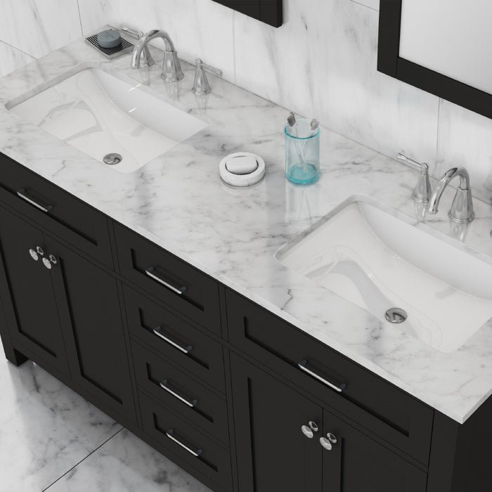 Alya Bath Norwalk 60" Double Vanity Espresso with Carrara Marble Top