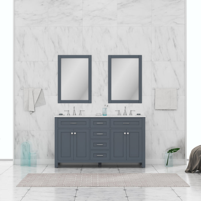 Norwalk 60" Double Vanity in Gray with Carrera Marble Top