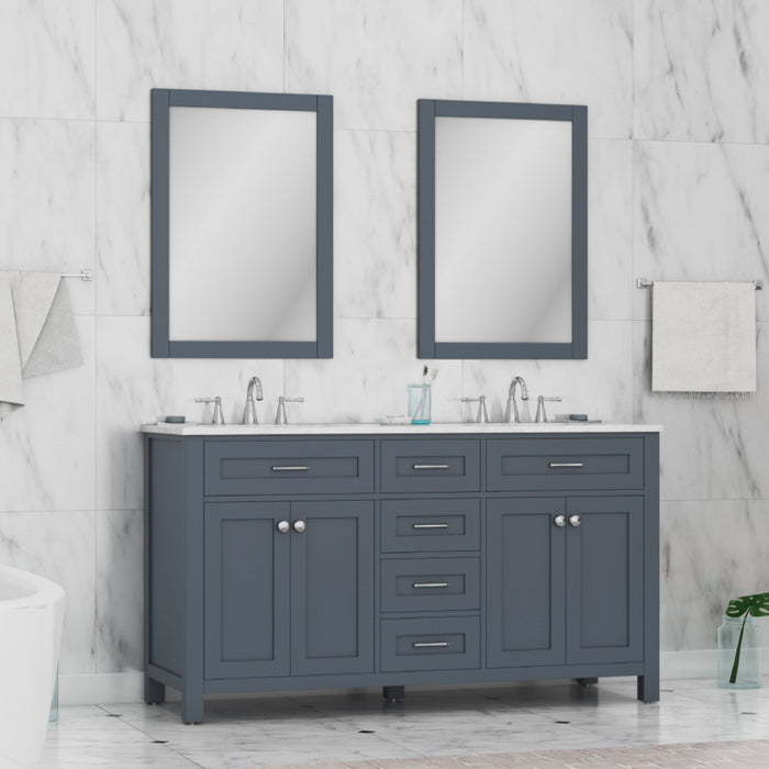 Norwalk 60" Double Vanity in Gray with Carrera Marble Top