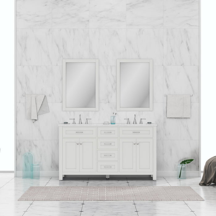 Norwalk 60" Double Vanity White with Carrera Marble Top