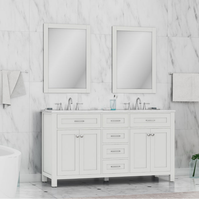 Norwalk 60" Double Vanity White with Carrera Marble Top