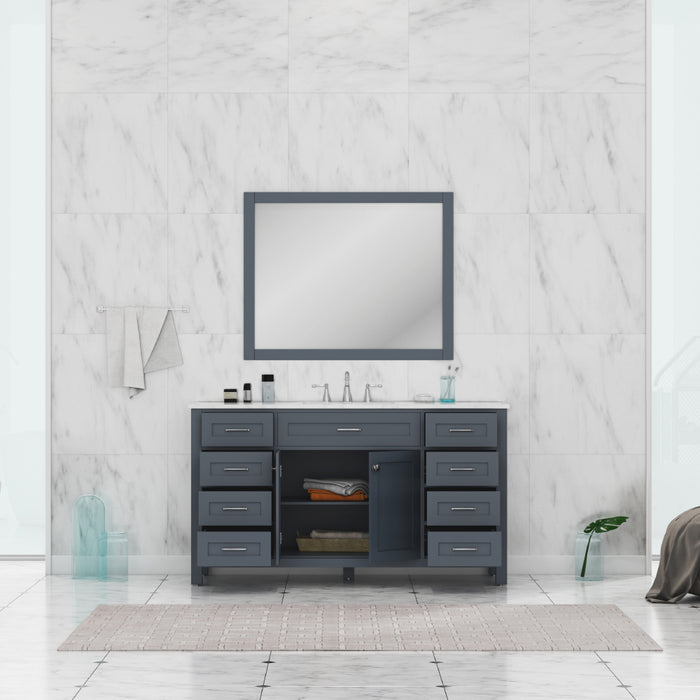 Alya Bath Norwalk 60" Single Vanity in Gray with Carrera Marble Top