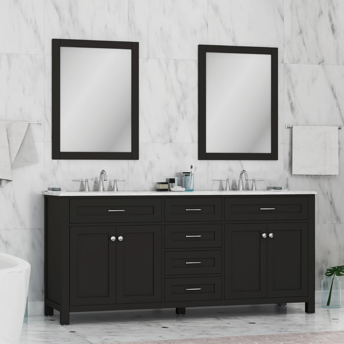 Alya Bath Norwalk 72" Double Vanity Espresso with Carrera Marble Top