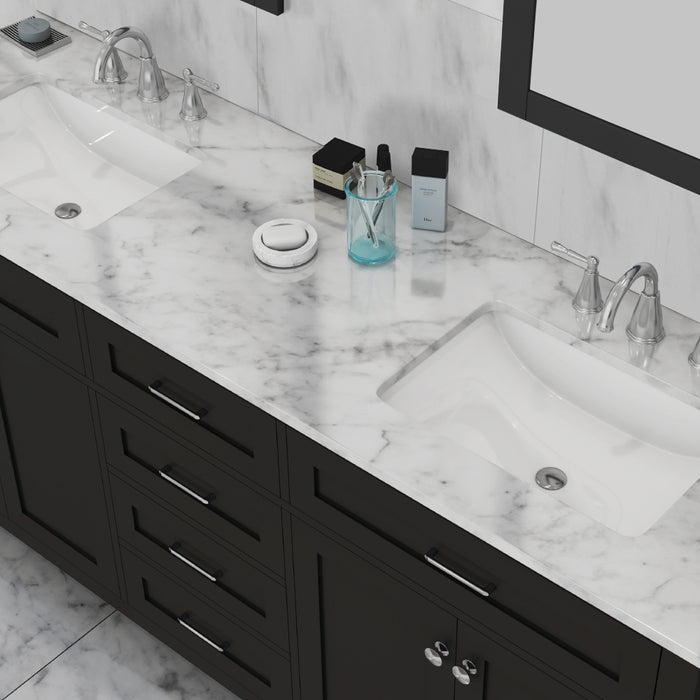 Alya Bath Norwalk 72" Double Vanity Espresso with Carrera Marble Top