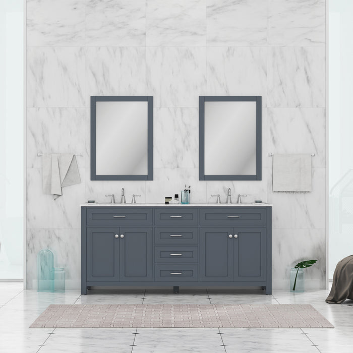 Alya Bath Norwalk 72" Double Vanity in Gray with Carrera Marble Top