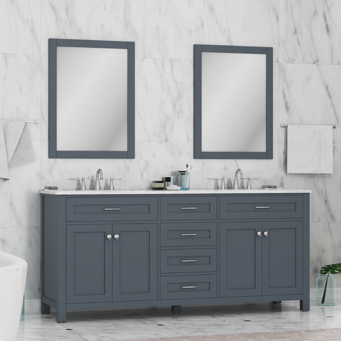 Alya Bath Norwalk 72" Double Vanity in Gray with Carrera Marble Top