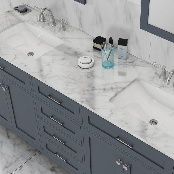 Alya Bath Norwalk 72" Double Vanity in Gray with Carrera Marble Top