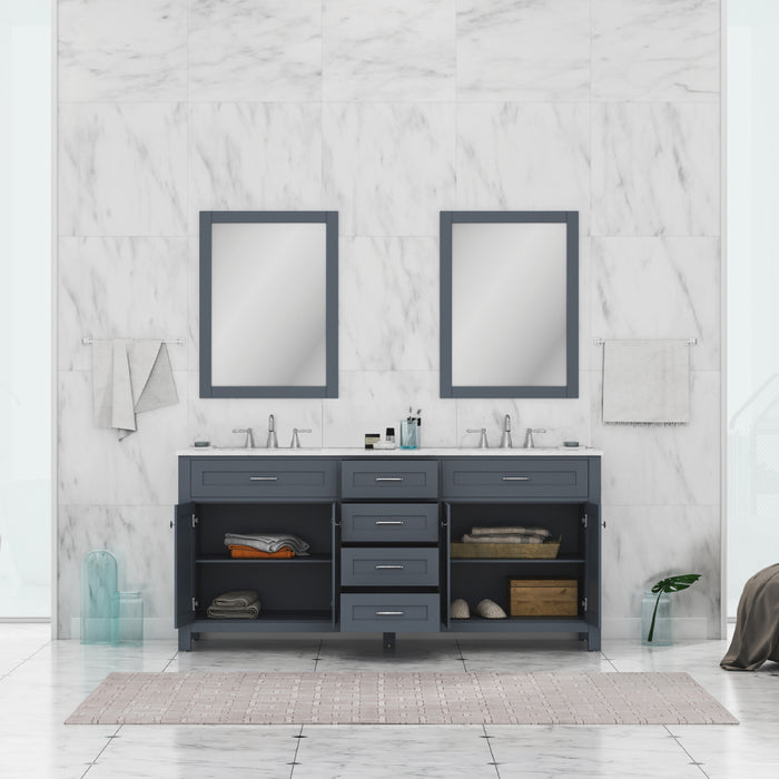 Alya Bath Norwalk 72" Double Vanity in Gray with Carrera Marble Top