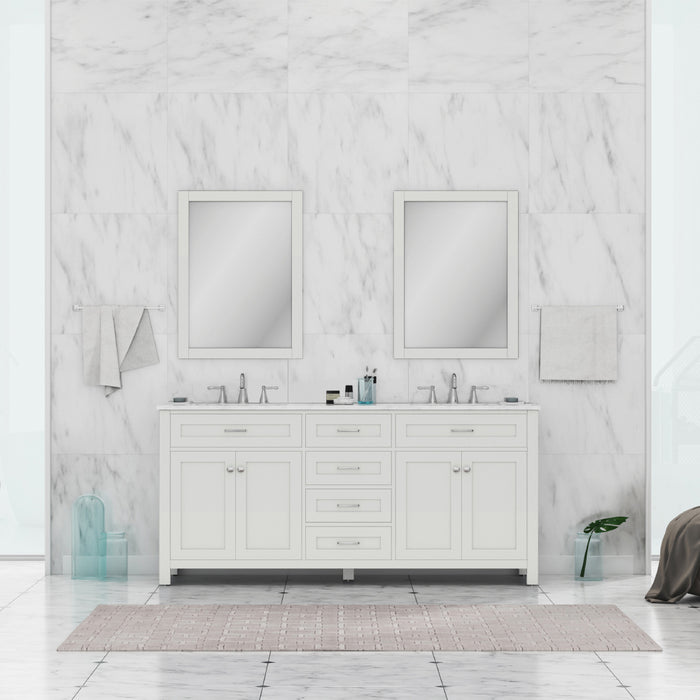 Alya Bath Norwalk 72" Double Vanity White with Carrera Marble Top