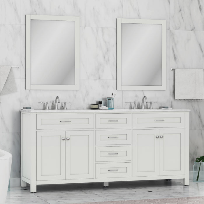 Alya Bath Norwalk 72" Double Vanity White with Carrera Marble Top