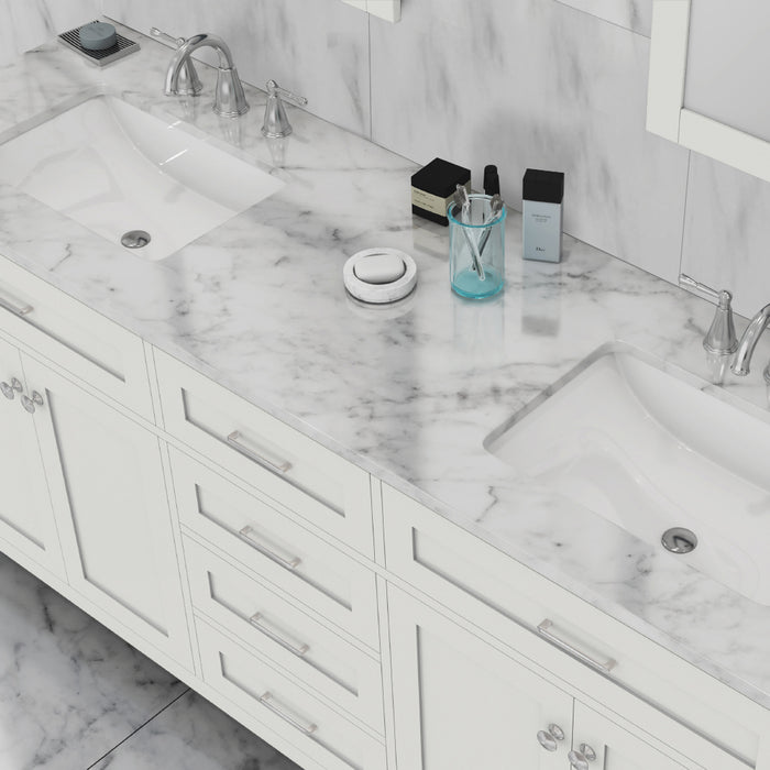 Alya Bath Norwalk 72" Double Vanity White with Carrera Marble Top