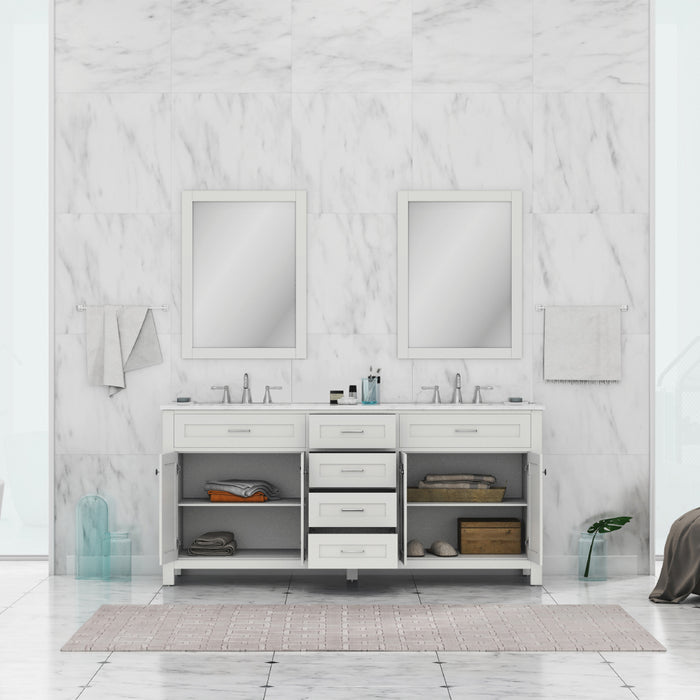 Alya Bath Norwalk 72" Double Vanity White with Carrera Marble Top