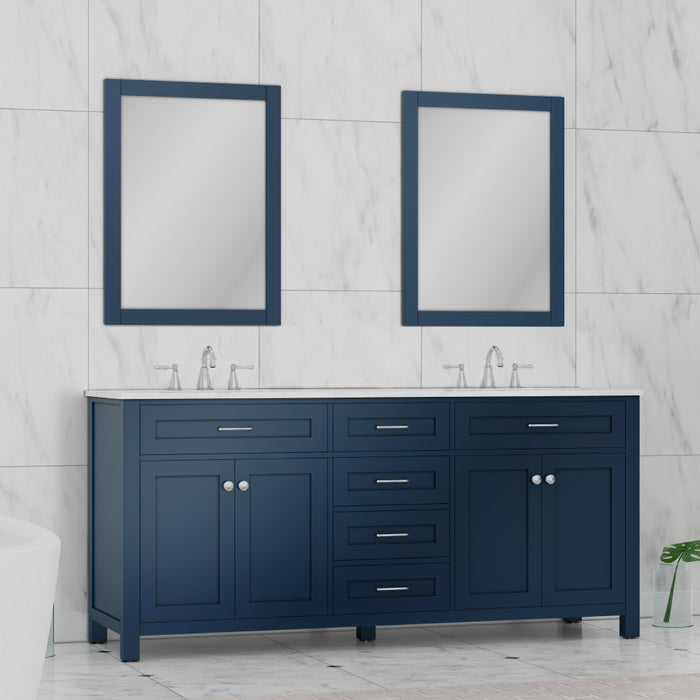 Alya Bath Norwalk 72" Double Vanity Blue with Carrera Marble Top