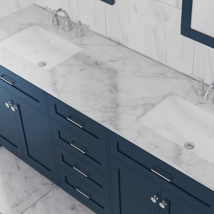 Alya Bath Norwalk 72" Double Vanity Blue with Carrera Marble Top