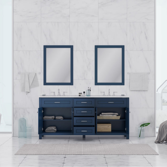 Alya Bath Norwalk 72" Double Vanity Blue with Carrera Marble Top