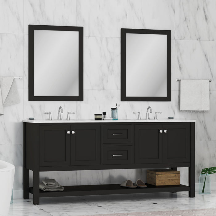 Wilmington 72" Double Vanity in Espresso with Carrera Marble Top