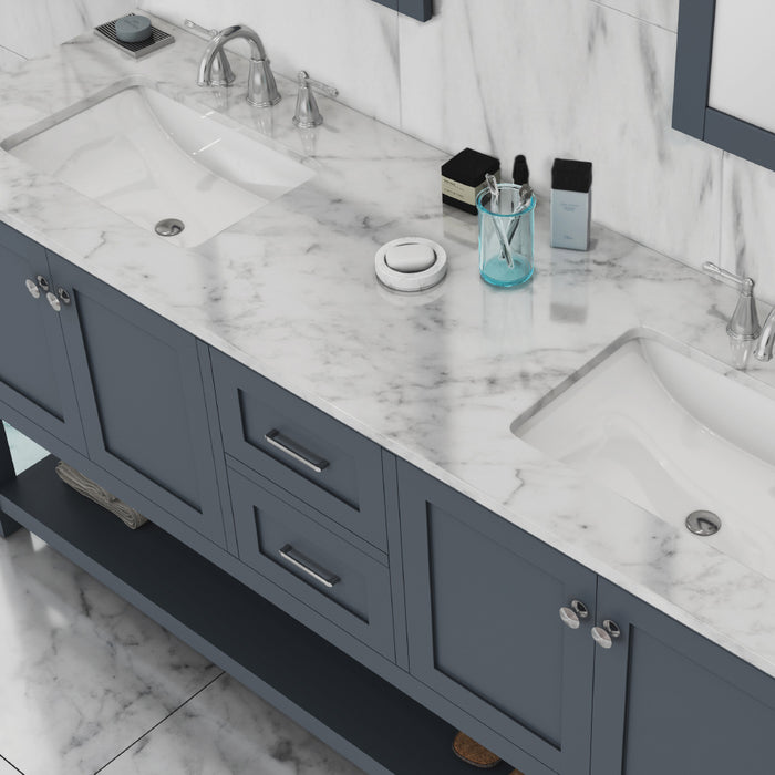 Wilmington 72" Double Vanity Gray with Carrera Marble Top