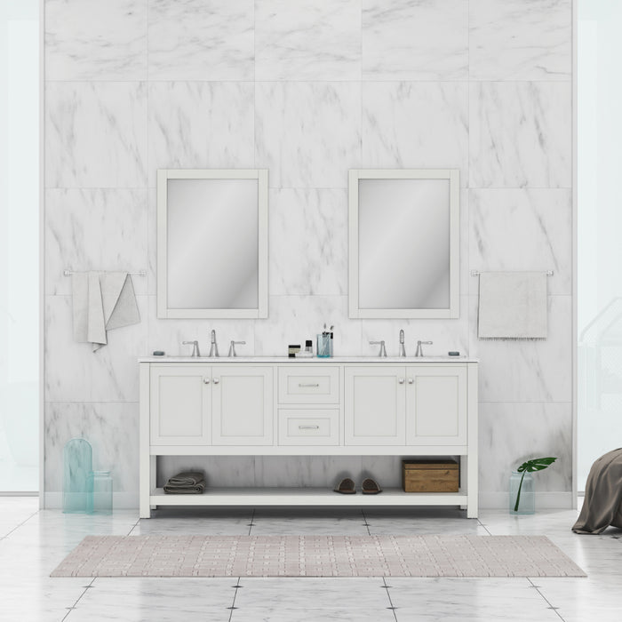 Wilmington 72" Double Vanity White with Carrera Marble Top