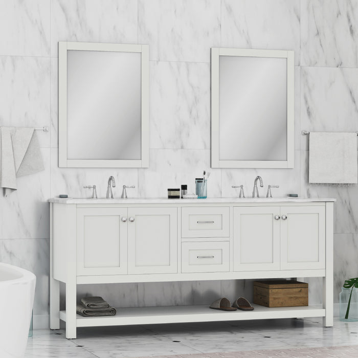 Wilmington 72" Double Vanity White with Carrera Marble Top