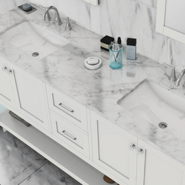 Wilmington 72" Double Vanity White with Carrera Marble Top