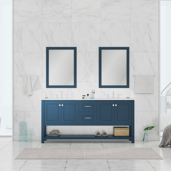 Wilmington 72" Double Vanity in Blue with Carrera Marble Top