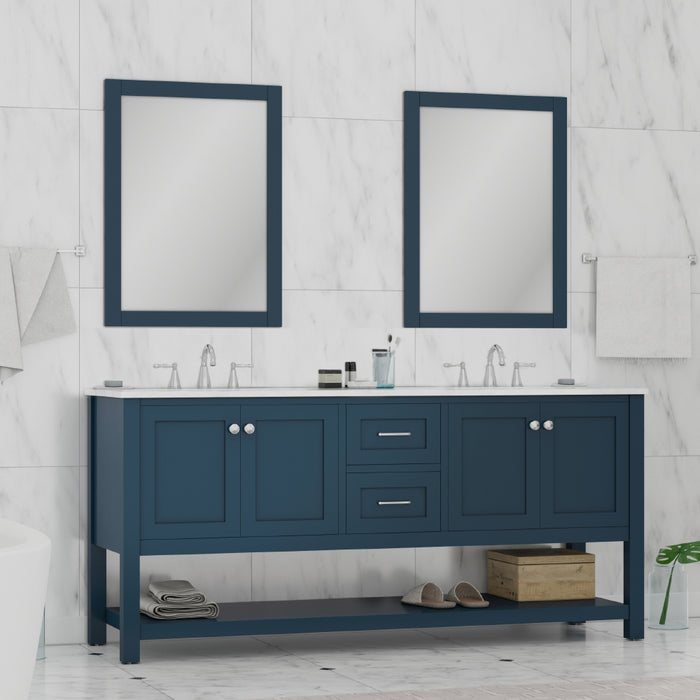 Wilmington 72" Double Vanity in Blue with Carrera Marble Top