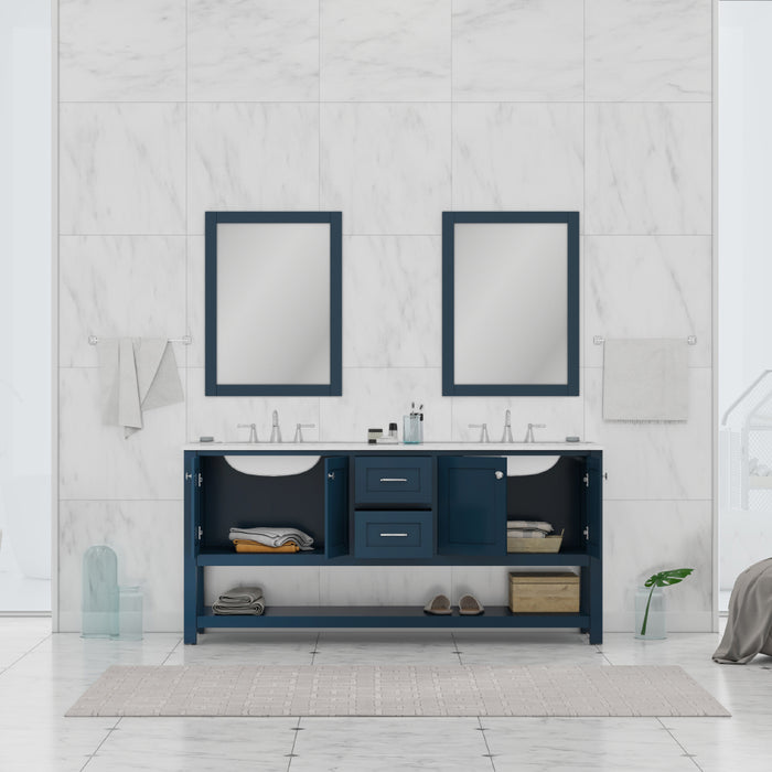 Wilmington 72" Double Vanity in Blue with Carrera Marble Top