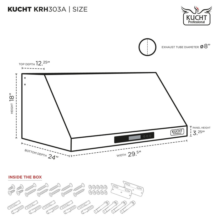 Kucht Professional 30-Inch 900 CFM Under Cabinet Range Hood in Dark Titanium Stainless Steel (KRH303A)
