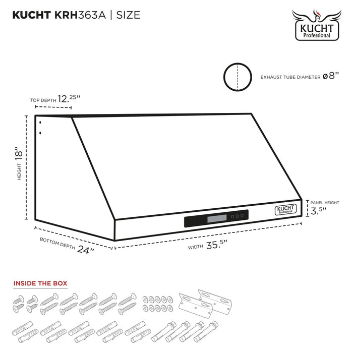 Kucht Professional 36-Inch 900 CFM Under Cabinet Range Hood in Dark Titanium Stainless Steel (KRH363A)