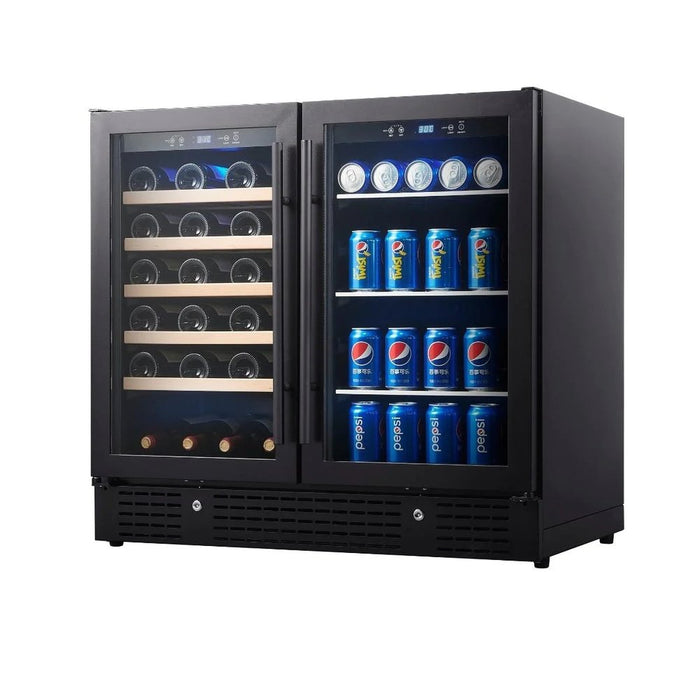 KingsBottle KBU190BW-BLK 36" Beer and Wine Cooler Combination with Low-E Glass Door