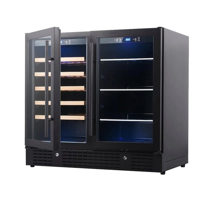 KingsBottle KBU190BW-BLK 36" Beer and Wine Cooler Combination with Low-E Glass Door