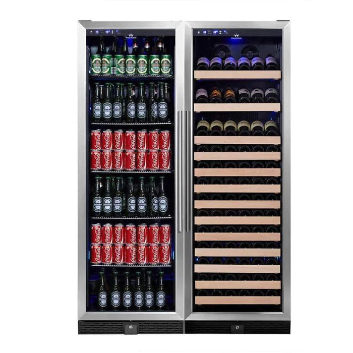 KingsBottle KBU170BW2-SS 72" Large Wine And Beverage Cooler Drinks Combo With Clear Door