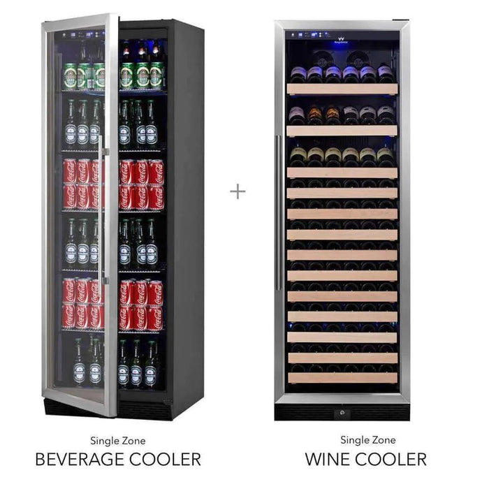 KingsBottle KBU170BW2-SS 72" Large Wine And Beverage Cooler Drinks Combo With Clear Door