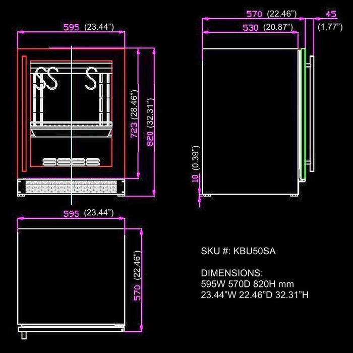 KingsBottle KBU50SA-SS RHH 24 Inch Glass Door Under Counter Steak Ager Fridge