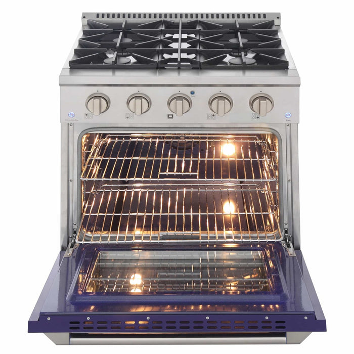 Kucht 30-Inch Pro-Style Dual Fuel Range with Propane Gas in Stainless Steel with Blue Oven Door (KDF302/LP-B)