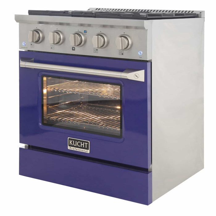 Kucht 30-Inch Pro-Style Dual Fuel Range with Propane Gas in Stainless Steel with Blue Oven Door (KDF302/LP-B)