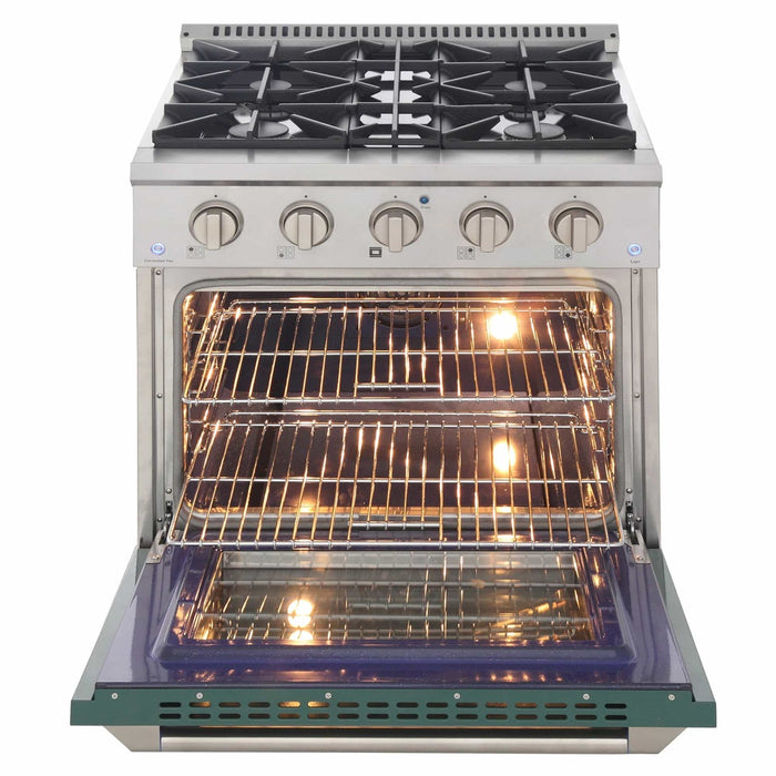 Kucht 30-Inch Pro-Style Dual Fuel Range with Propane Gas in Stainless Steel with Green Oven Door (KDF302/LP-G)