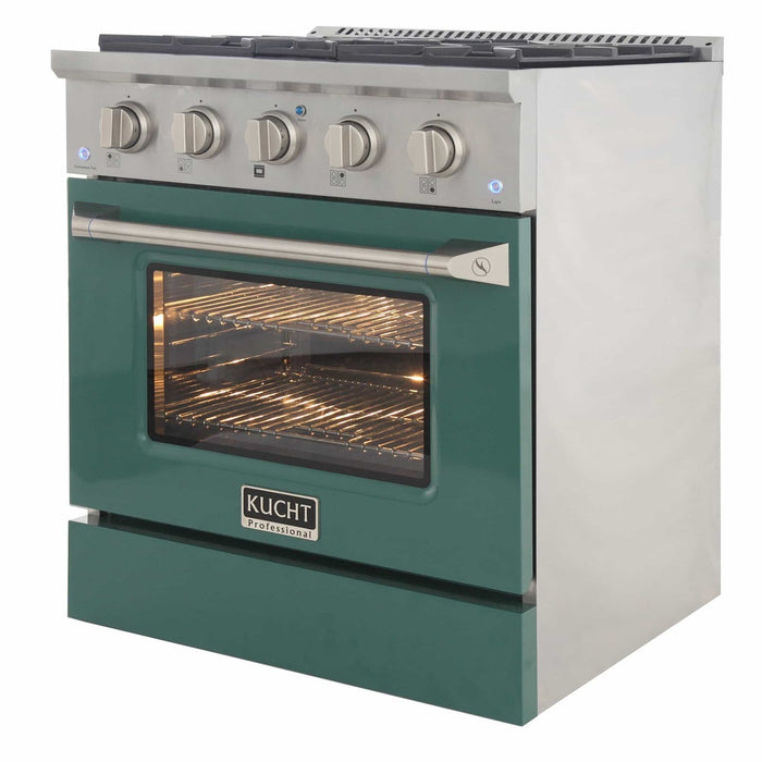 Kucht 30-Inch Pro-Style Dual Fuel Range with Propane Gas in Stainless Steel with Green Oven Door (KDF302/LP-G)