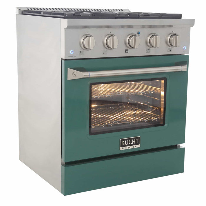 Kucht 30-Inch Pro-Style Dual Fuel Range with Propane Gas in Stainless Steel with Green Oven Door (KDF302/LP-G)