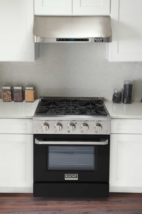 Kucht 30-Inch Pro-Style Dual Fuel Range with Propane Gas in Stainless Steel with Black Oven Door (KDF302/LP-K)