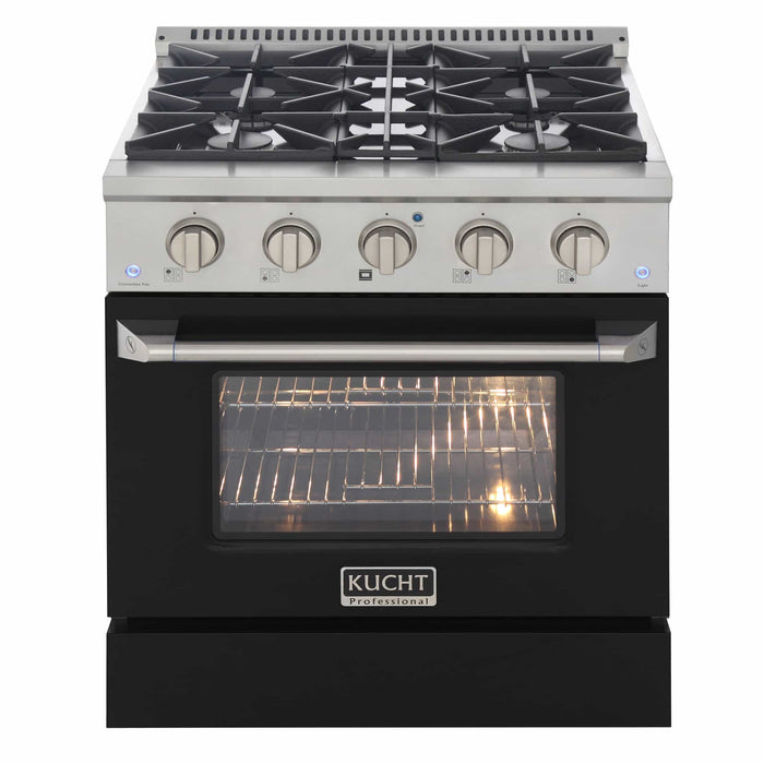 Kucht 30-Inch Pro-Style Dual Fuel Range with Propane Gas in Stainless Steel with Black Oven Door (KDF302/LP-K)