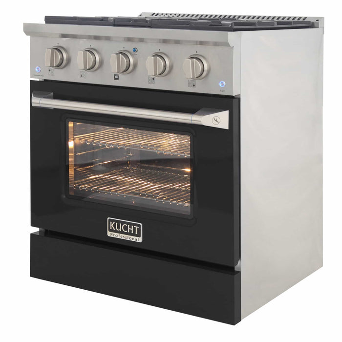 Kucht 30-Inch Pro-Style Dual Fuel Range with Propane Gas in Stainless Steel with Black Oven Door (KDF302/LP-K)