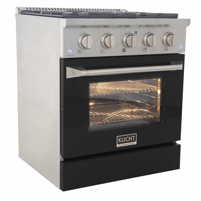 Kucht 30-Inch Pro-Style Dual Fuel Range with Propane Gas in Stainless Steel with Black Oven Door (KDF302/LP-K)