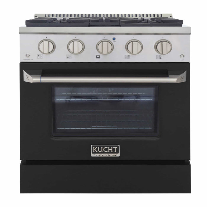 Kucht 30-Inch Pro-Style Dual Fuel Range with Propane Gas in Stainless Steel with Black Oven Door (KDF302/LP-K)