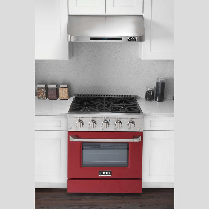 Kucht 30-Inch Pro-Style Dual Fuel Range with Propane Gas in Stainless Steel with Red Oven Door (KDF302/LP-R)