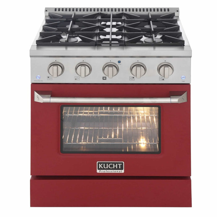 Kucht 30-Inch Pro-Style Dual Fuel Range with Propane Gas in Stainless Steel with Red Oven Door (KDF302/LP-R)