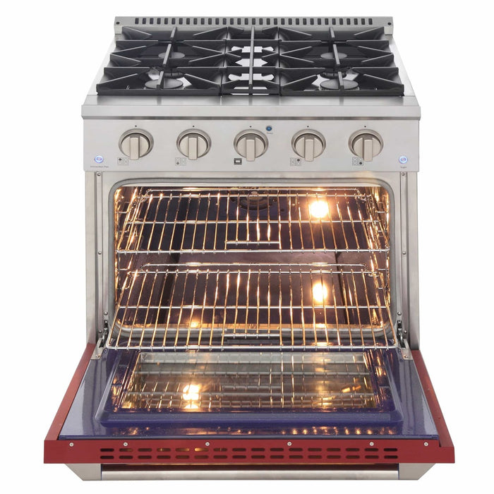 Kucht 30-Inch Pro-Style Dual Fuel Range with Propane Gas in Stainless Steel with Red Oven Door (KDF302/LP-R)